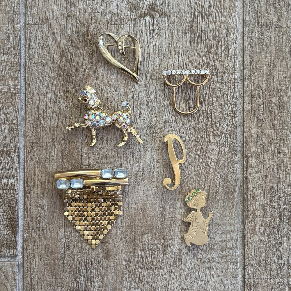 Gold Tone Brooch Set of 6